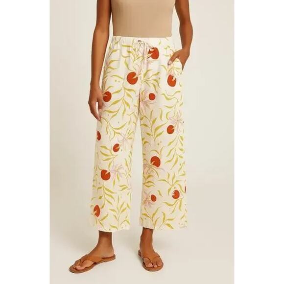 CALYPSO St. Barth Linen Wide Leg Floral Print Pants White Womens Size Small - Picture 1 of 7